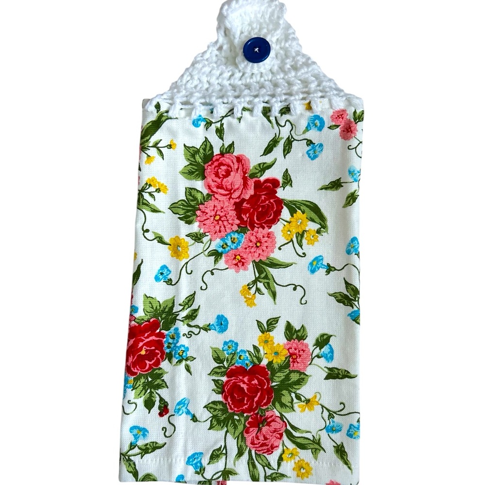 Hand Crafted Colorful Floral Roses Hanging Hand Towels Crochet Top - Picture 7 of 13